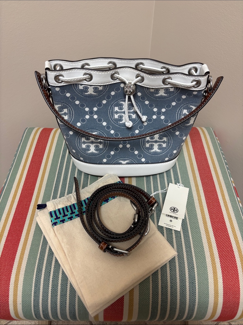 Tory Burch T Monogram Denim Bucket Bag